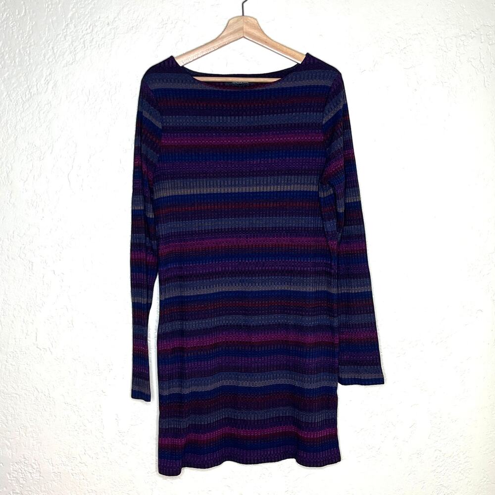 Long Tall Sally Women's Purple Ribbed Side-Slit Long Sleeve T-Shirt Dress Large